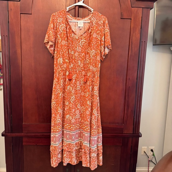 Knox Rose Brown/Orange Midi/Maxi Dress with Floral Design Size Large - Picture 1 of 9